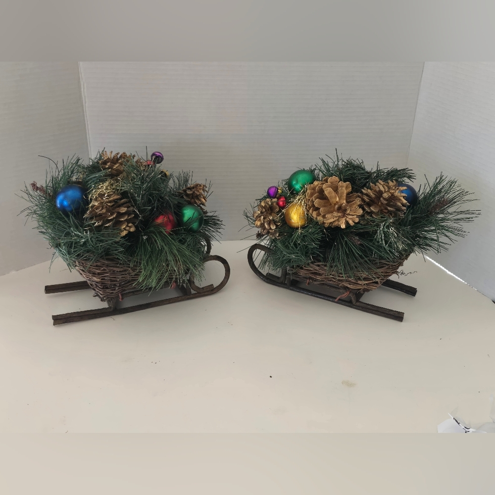 Holiday Sleigh with Greenery and Ornaments